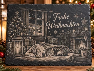 lasergravierte Weihnachtsmotiv Schieferplatte