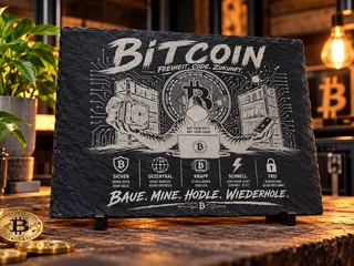 Bitcoin Individuell lasergravierte Schieferplatte mit Logo